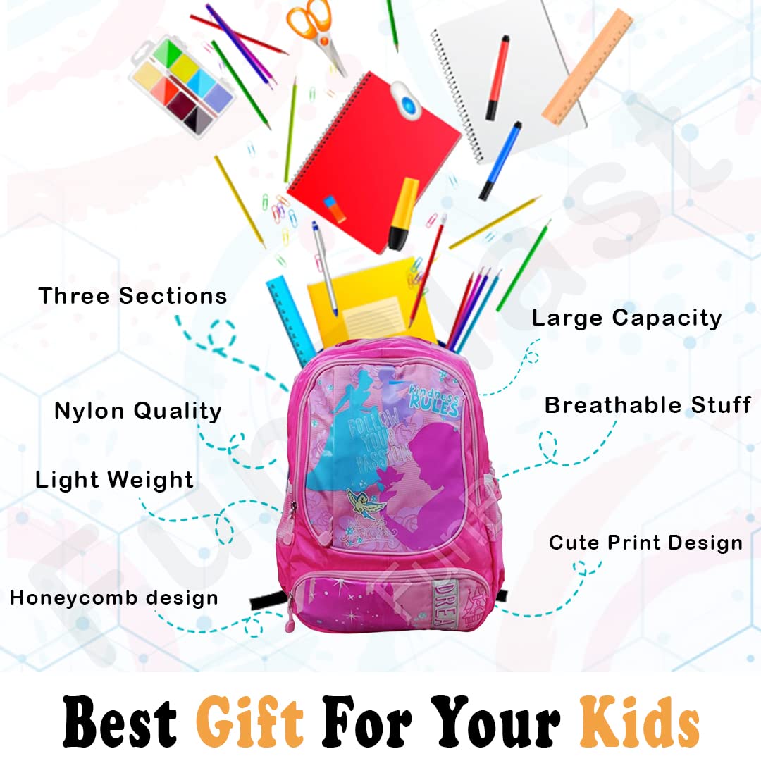 FunBlast Durable Large Capacity School Backpack for Boys & Girls - 46.5cm College Bag with Multiple Pockets | Perfect for School, Travel & Daily Use (Pink)