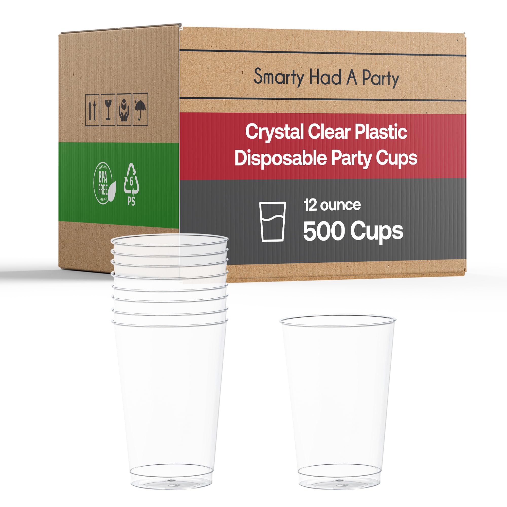 Smarty Had A Party 12 oz Clear Disposable Plastic Cups - 500 Pack of Tumbler Cups for Cocktails, Iced Coffee, Party Drinks & Beverages - Perfect for Weddings, BBQs, Picnics and Office Events