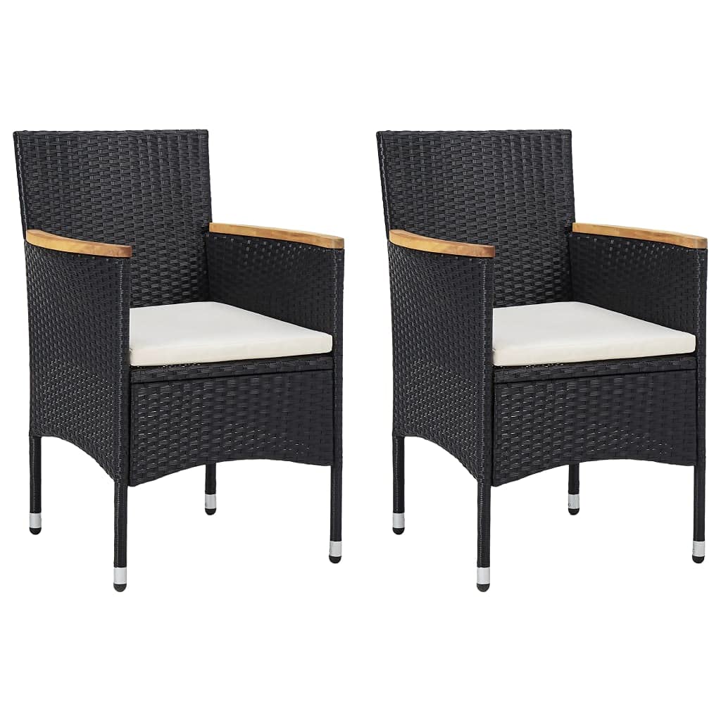 2 Pcs Black Poly Rattan Outdoor Dining Chairs with Curved Backrest & Wood Armrest - Patio Seating for Garden, Backyard, Lawn, Porch - Perfect for Al Fresco Dining, Poolside Relaxation & Outdoor Entertaining