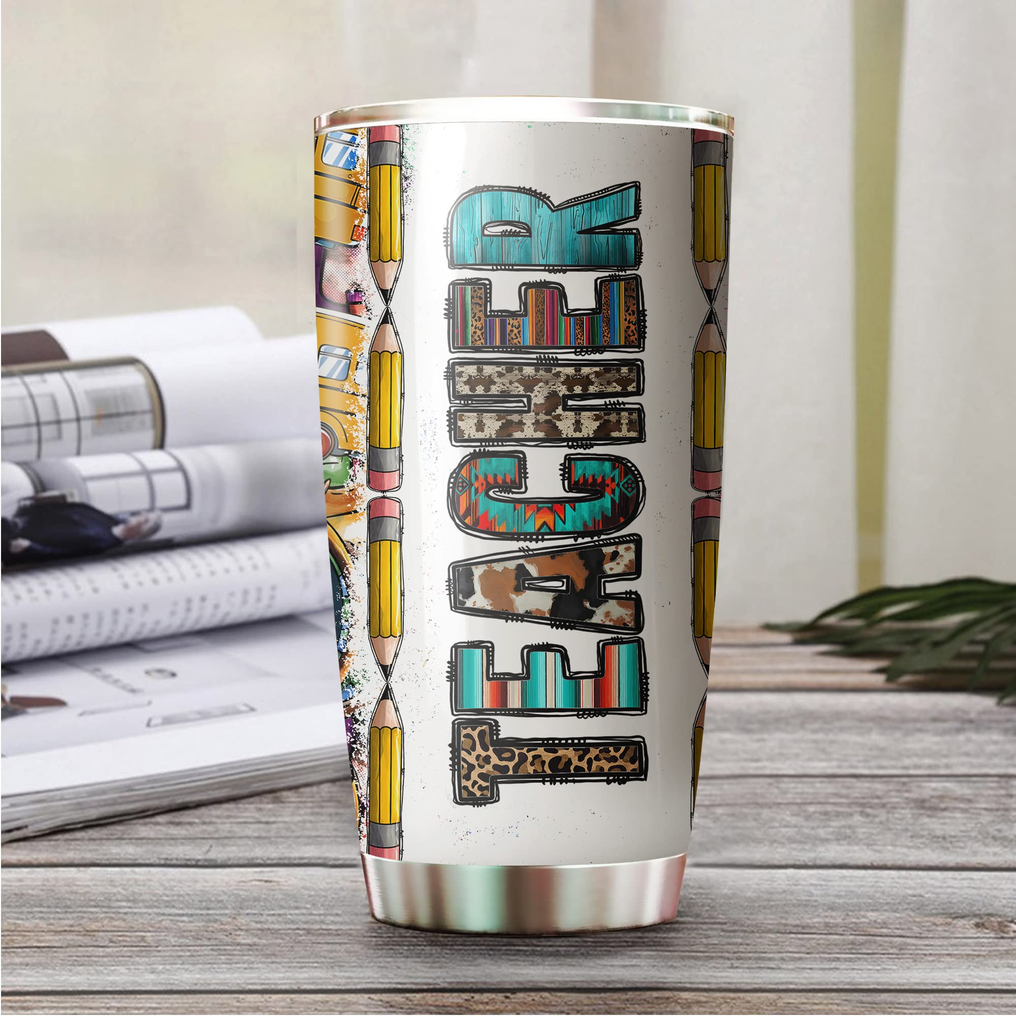 20oz Teacher Cowhide Tumbler | Insulated Stainless Steel Cup for Coffee & Tea | Perfect Teacher Appreciation Gift, Back to School Present, Thank You Gift for Educators | Great for Classroom, Office & Home Use