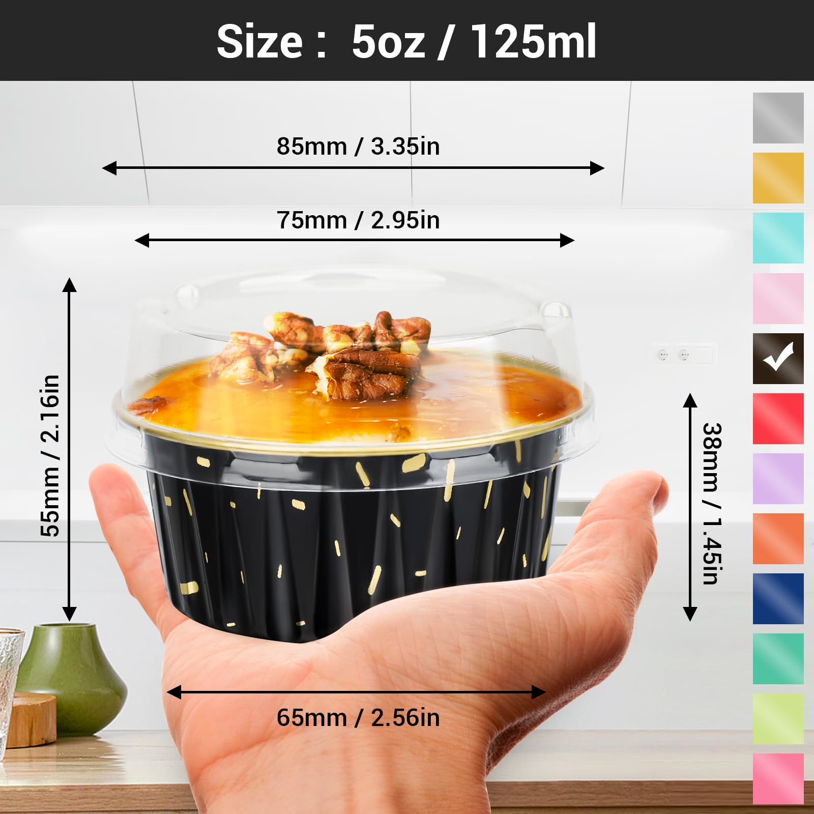 EUSOAR 100pcs 5oz Aluminum Foil Baking Cups with Lids - 125ml Muffin Liners for Cupcakes, Puddings & Desserts | Perfect for Home Baking, Party Treats & Holiday Cooking