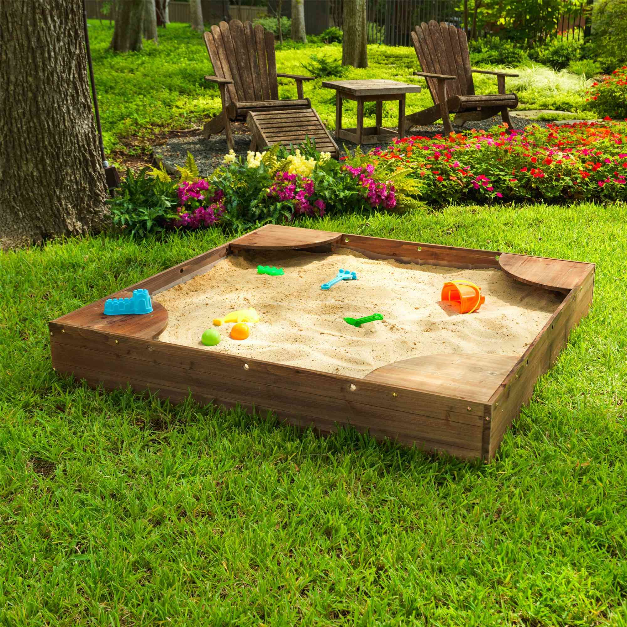 KidKraft Backyard Sandbox with Cover - Espresso Wooden Sandbox for Kids Outdoor Play | Perfect for Backyard, Patio, and Playground Fun