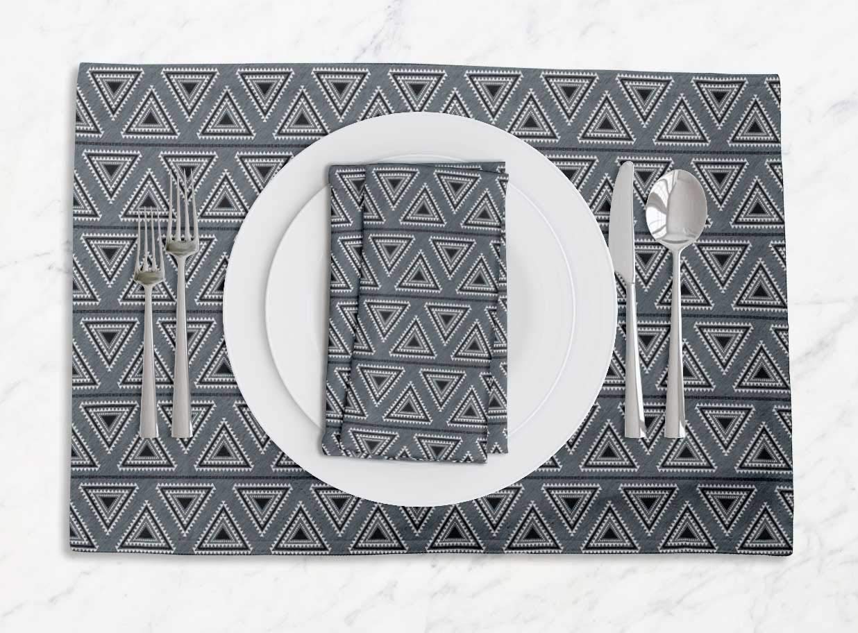 Stylish Gray Triangle Geometric Washable Placemats & Napkins Set - Modern Table Decor for Dining, Kitchen, and Party Use - Waterproof & Reusable Place Mats for Home Decor