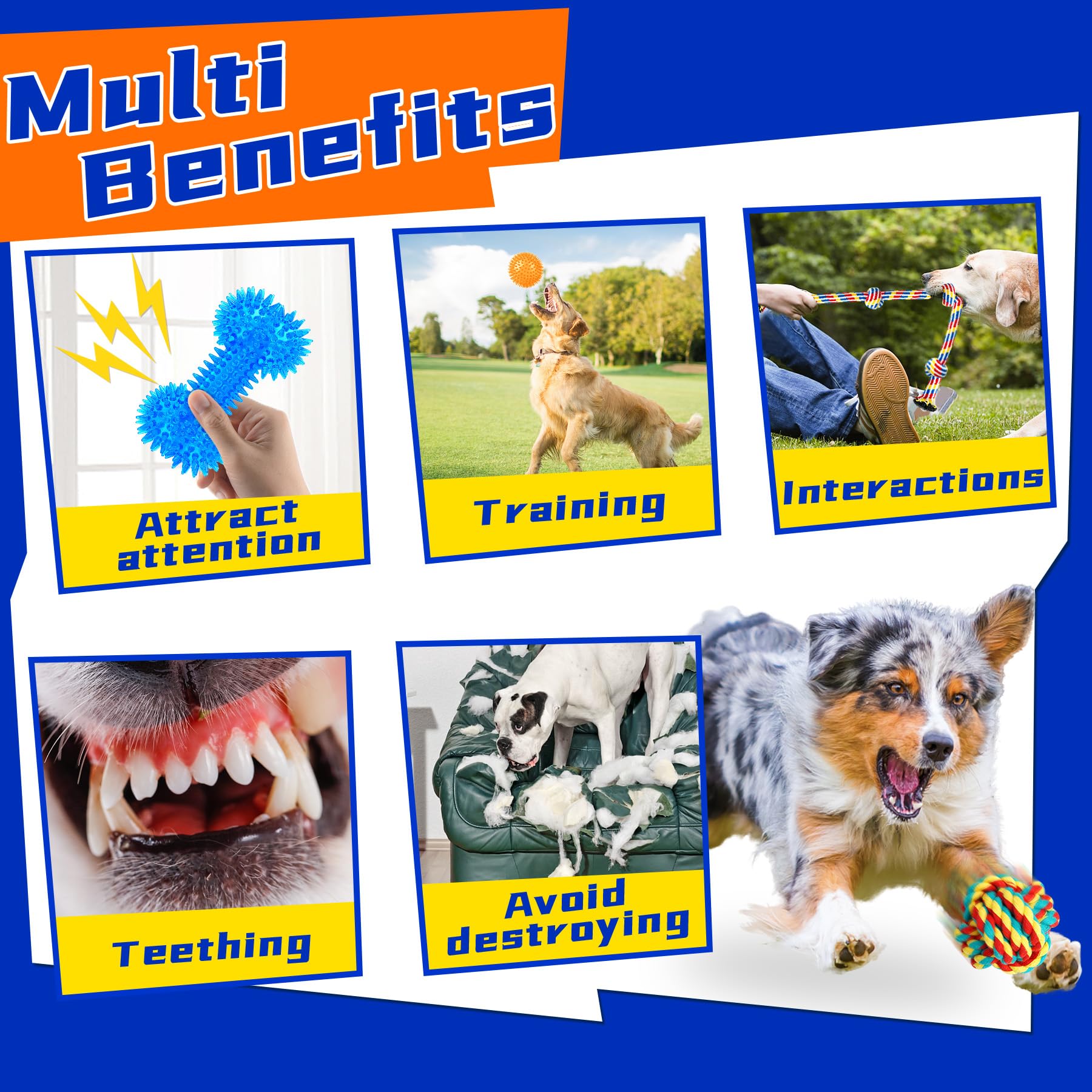 Zeaxuie 14-Pack Durable Dog Toys for Small, Medium & Large Breeds (5-50lbs) - Interactive Rope Toys & Squeaky Chew Toys for Teething Puppies | Perfect for Indoor Play, Outdoor Fetch & Training Rewards