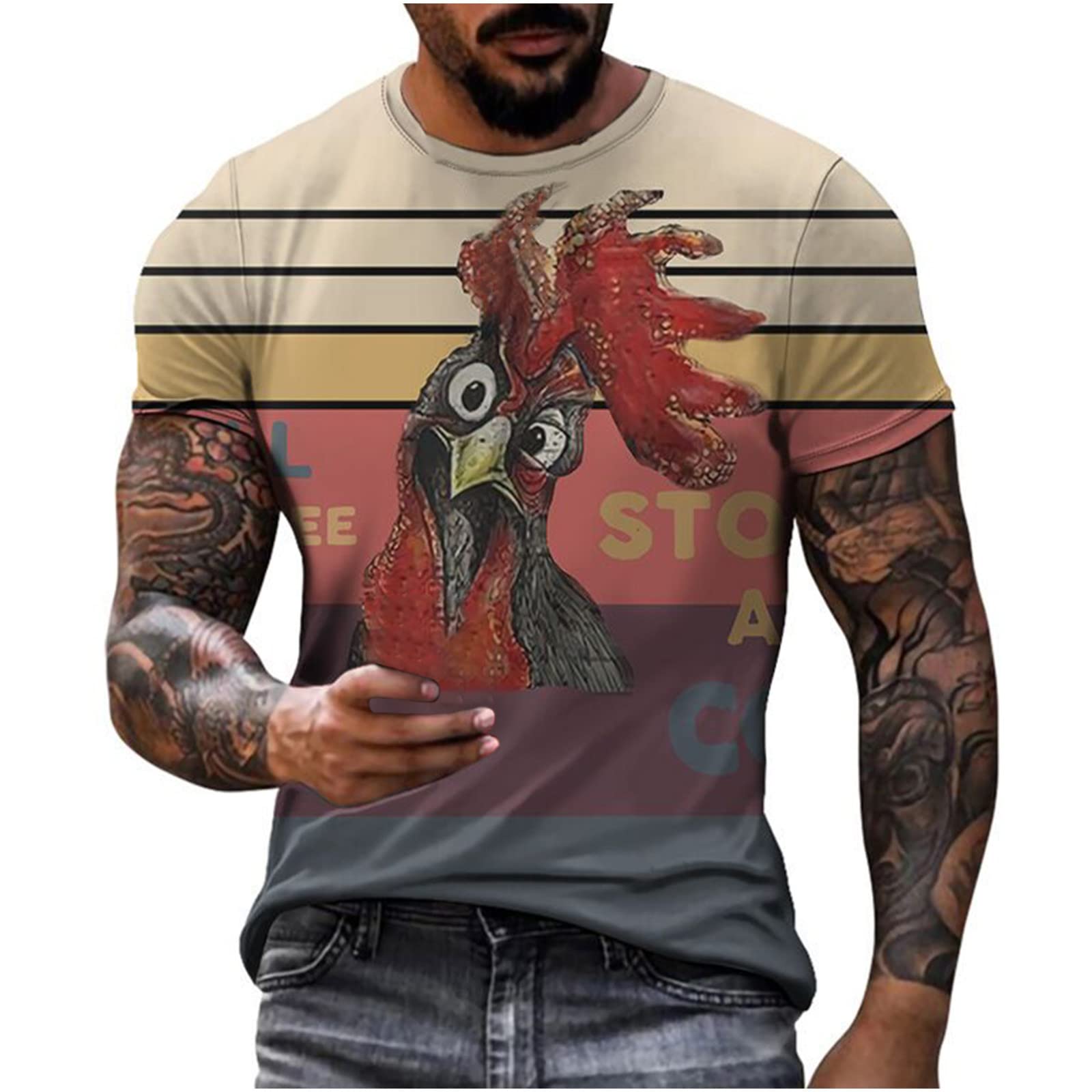 Men's Short Sleeve Beach T-Shirt - Slim Fit 3D Animal Print Crewneck Graphic Tee | Casual Summer Shirt for Beach, Vacation & Outdoor Activities