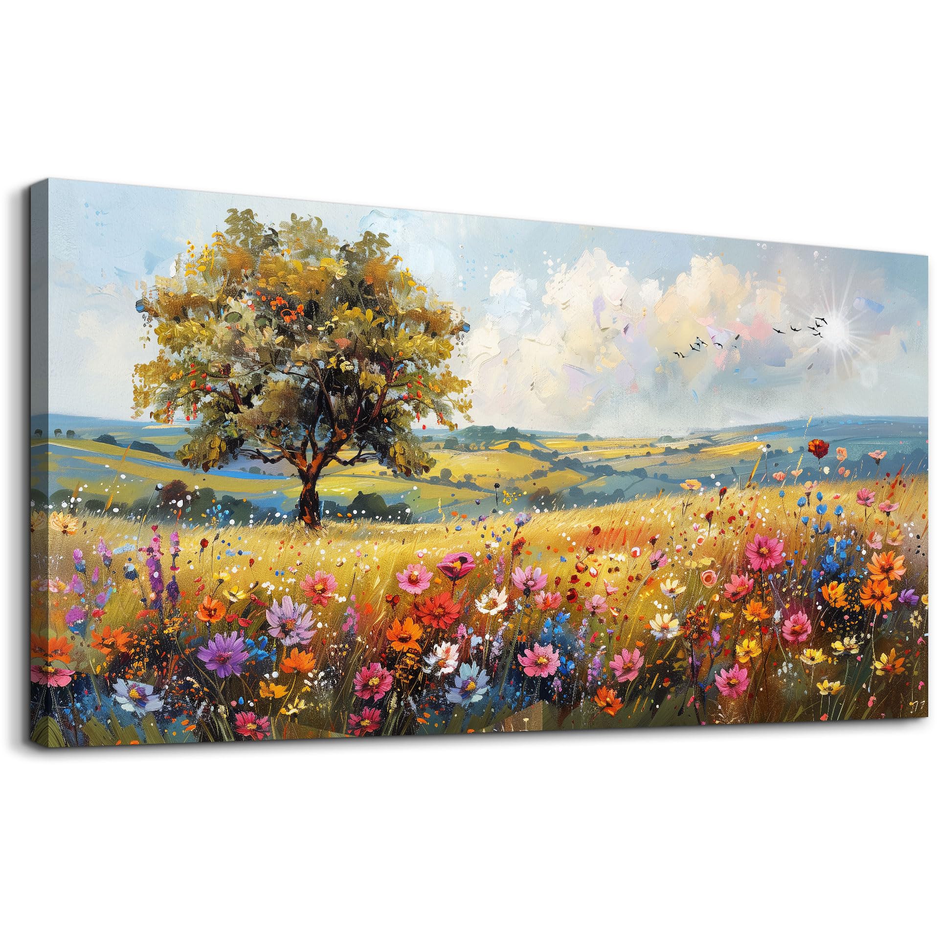 Large Canvas Wall Art - Floral Watercolor Painting for Bedroom, Living Room & Office Decor | Aesthetic Flower Scenery Field Artwork | Easy to Hang Home Decoration (Perfect for Housewarming Gifts & Interior Design)