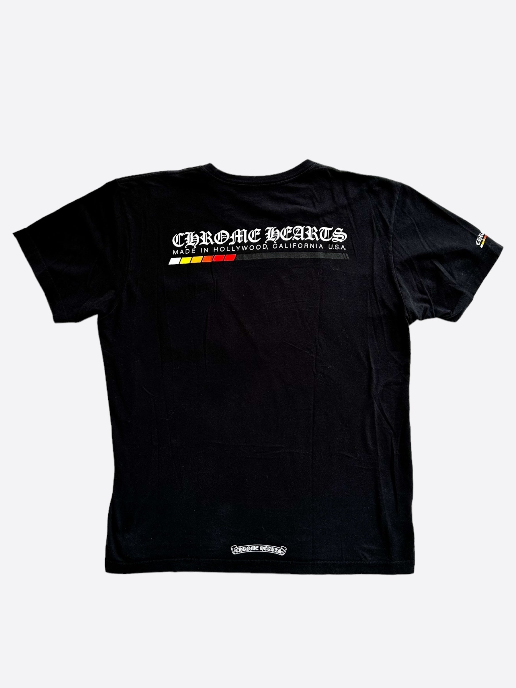 Chrome Hearts Black Racing Stripes T-Shirt for Men - Stylish Graphic Tee for Casual Wear, Street Fashion & Motorcycle Enthusiasts