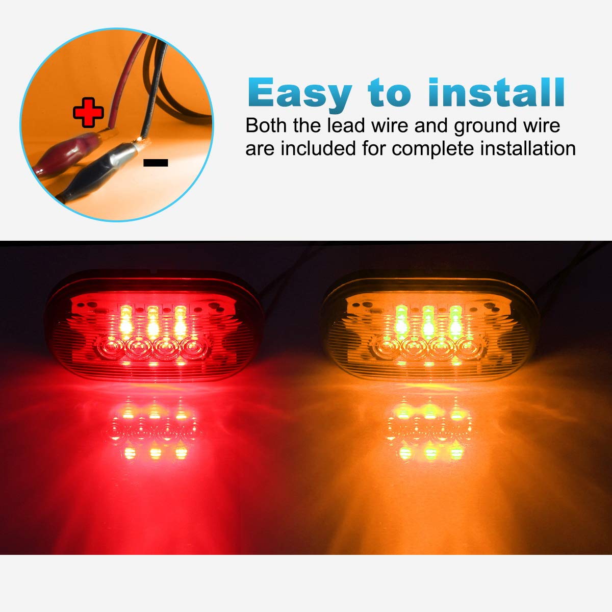 Partsam 2 Amber + 2 Red 12V 4