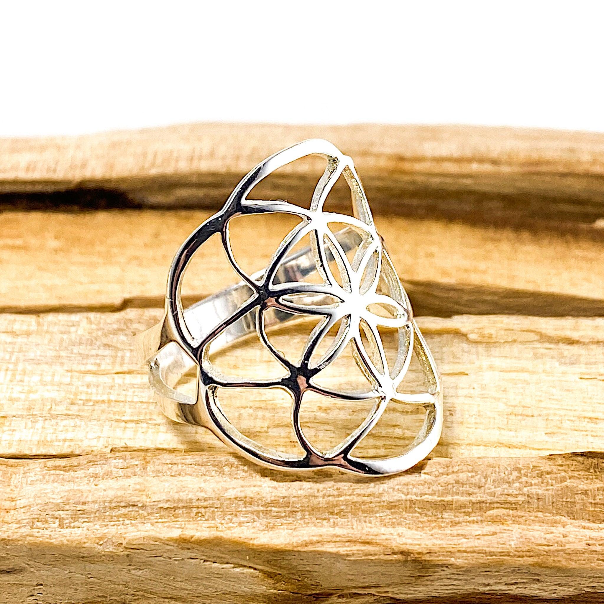Sacred Geometry Seed of Life Sterling Silver Ring RG342 - Spiritual Jewelry for Meditation, Yoga & Energy Healing