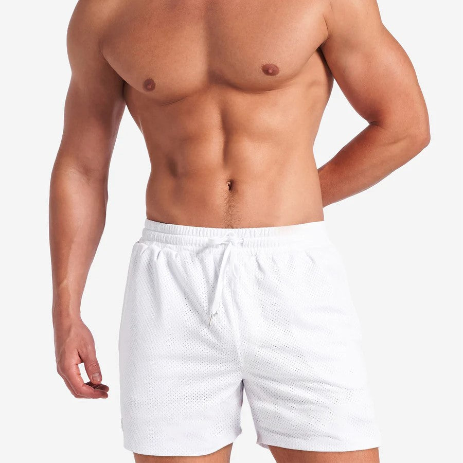 **Teamm8 S.S.C 6 Mesh Shorts - White - Breathable & Lightweight Athletic Shorts for Running, Gym & Casual Wear**