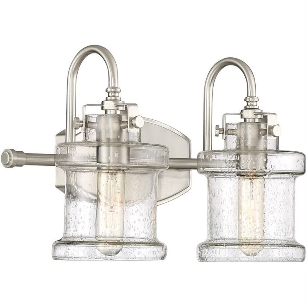 2-Light Brushed Nickel Transitional Vanity Light Fixture - Modern Bathroom Lighting for Mirror & Sink Area - Perfect for Bathroom, Powder Room & Dressing Room Makeup Station