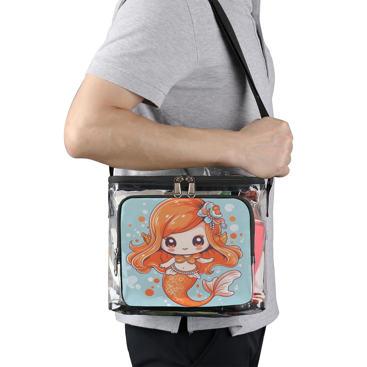 Cute Mermaid Clear Tote Bag with Handles - Transparent Crossbody Shoulder Bag for Women - Perfect for Beach, Travel, Picnic, Concerts & Sports Events (Stadium Approved) - Waterproof Lunch Bag for Outdoor Activities