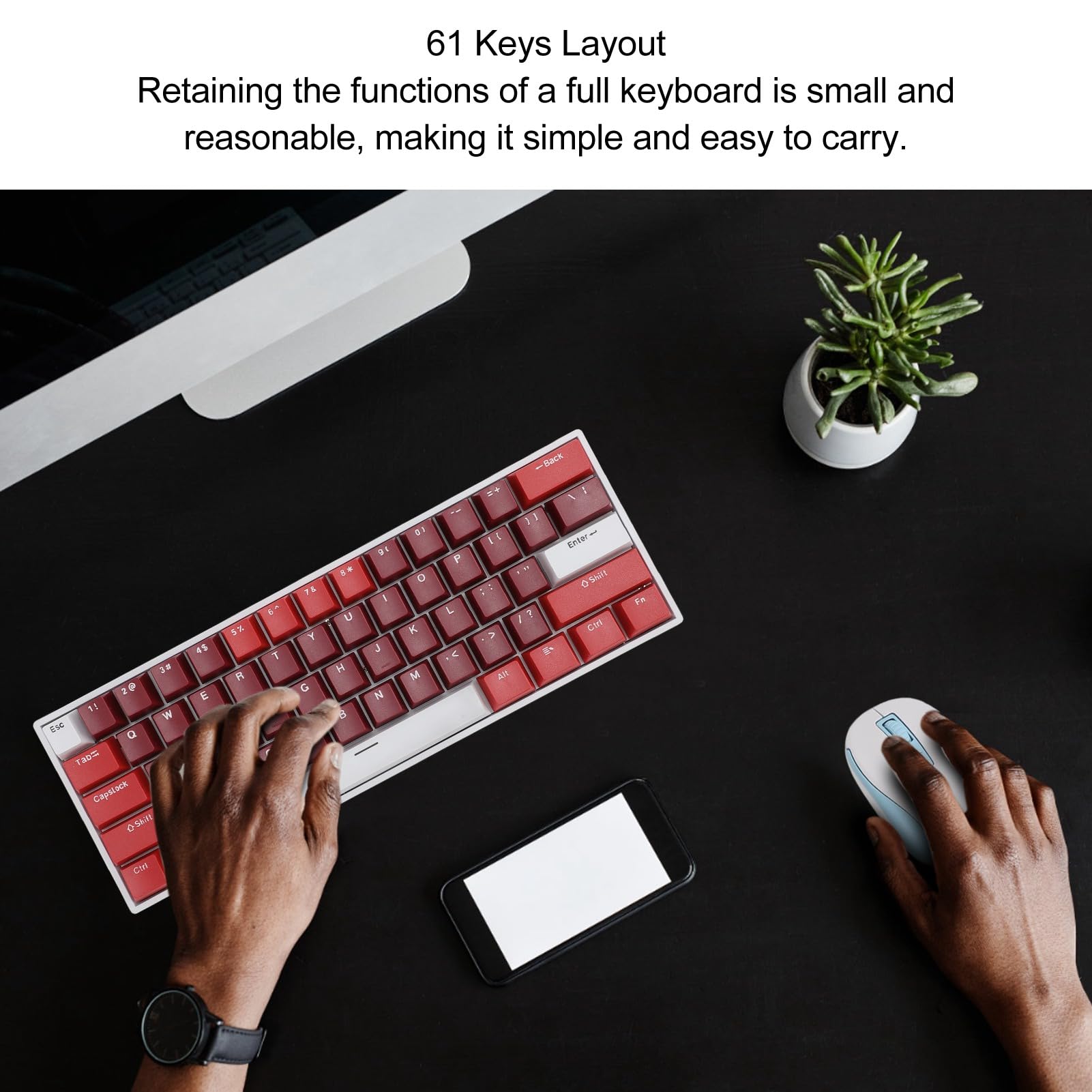 Tosuny 61-Key Wireless Mechanical Gaming Keyboard with RGB Backlit, Bluetooth/Wired Dual Mode, Red Switches, Anti-Ghosting - Compatible with Windows, Android, iOS - Perfect for Esports, Office Work & Mobile Gaming
