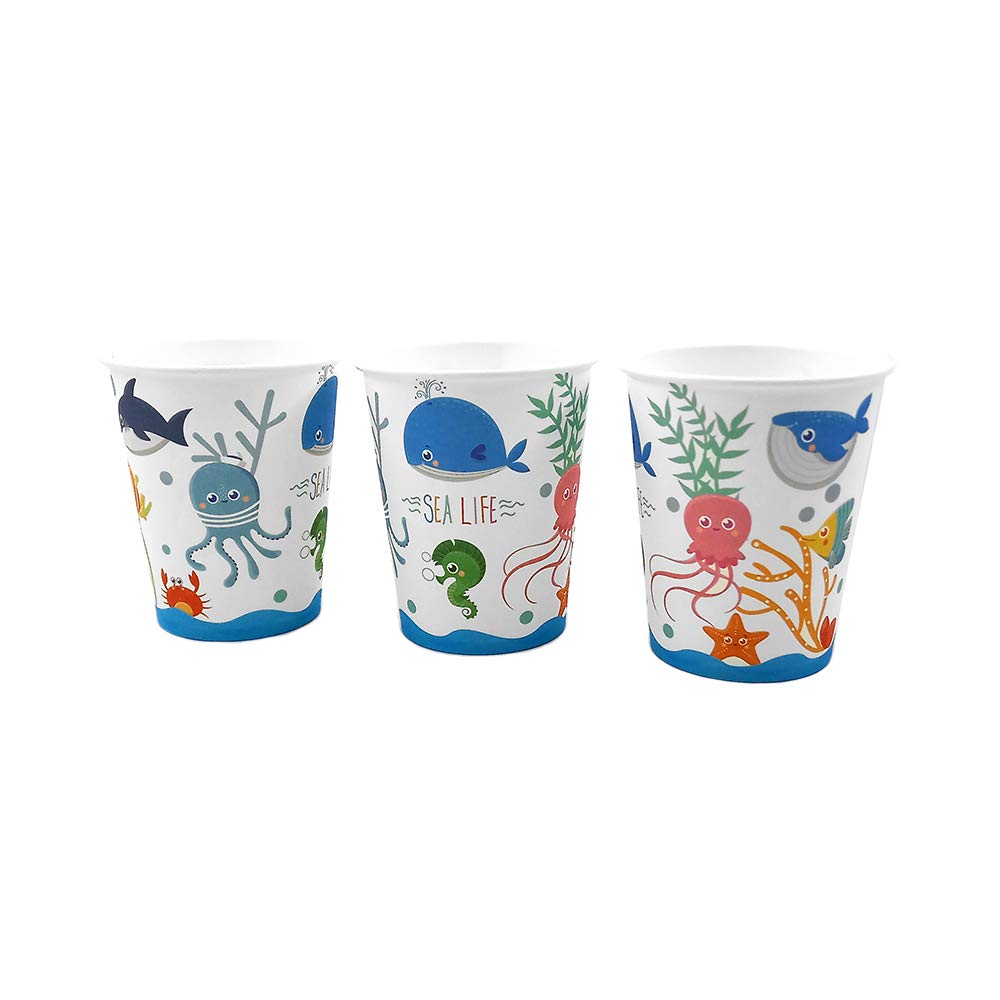 48-Piece Sea Ocean Marine Animals Disposable Paper Plates & Cups Set - 24 Dessert Plates & 24 Cups - Kids Birthday Party, Baby Shower Supplies - Eco-Friendly Tableware for 24 Guests - Perfect for Underwater Themed Parties & Beach Events