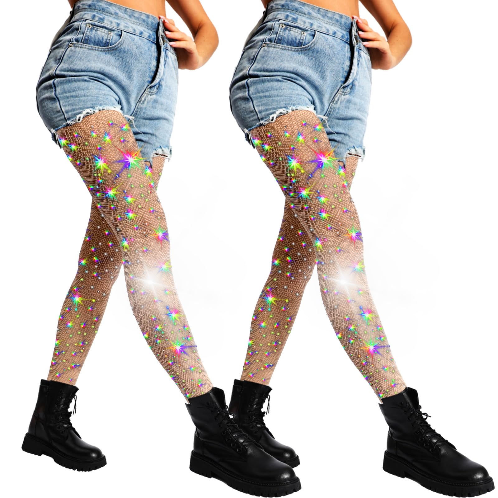 Sparkly Rhinestone Fishnet Stockings for Women - Ultra Strong No Snag Fishnet Tights, Sexy Rave & Party Outfit | Perfect for Concerts, Halloween Costumes & Nightclub Wear