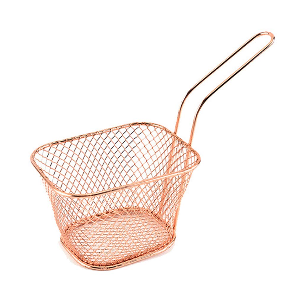 Stainless Steel French Fry Basket - Mini Deep Fryer Basket for Cooking, Frying & Food Storage - Gold Metal Wire Basket for Kitchen, Restaurants & Fast Food Shops