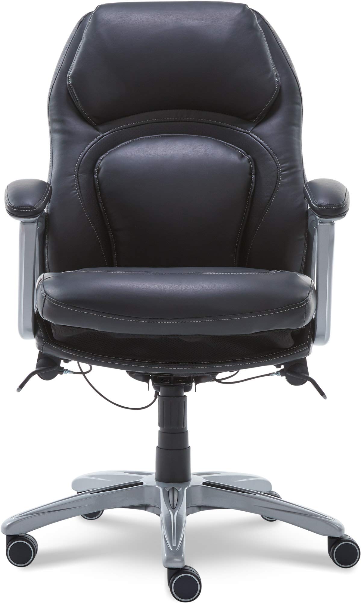 Serta Wellness by Design Executive Office Chair with Lumbar Support - Ergonomic Computer Desk Chair with Back in Motion Technology, Mid Back Leather Black - Perfect for Home Office, Gaming & Workspace Comfort
