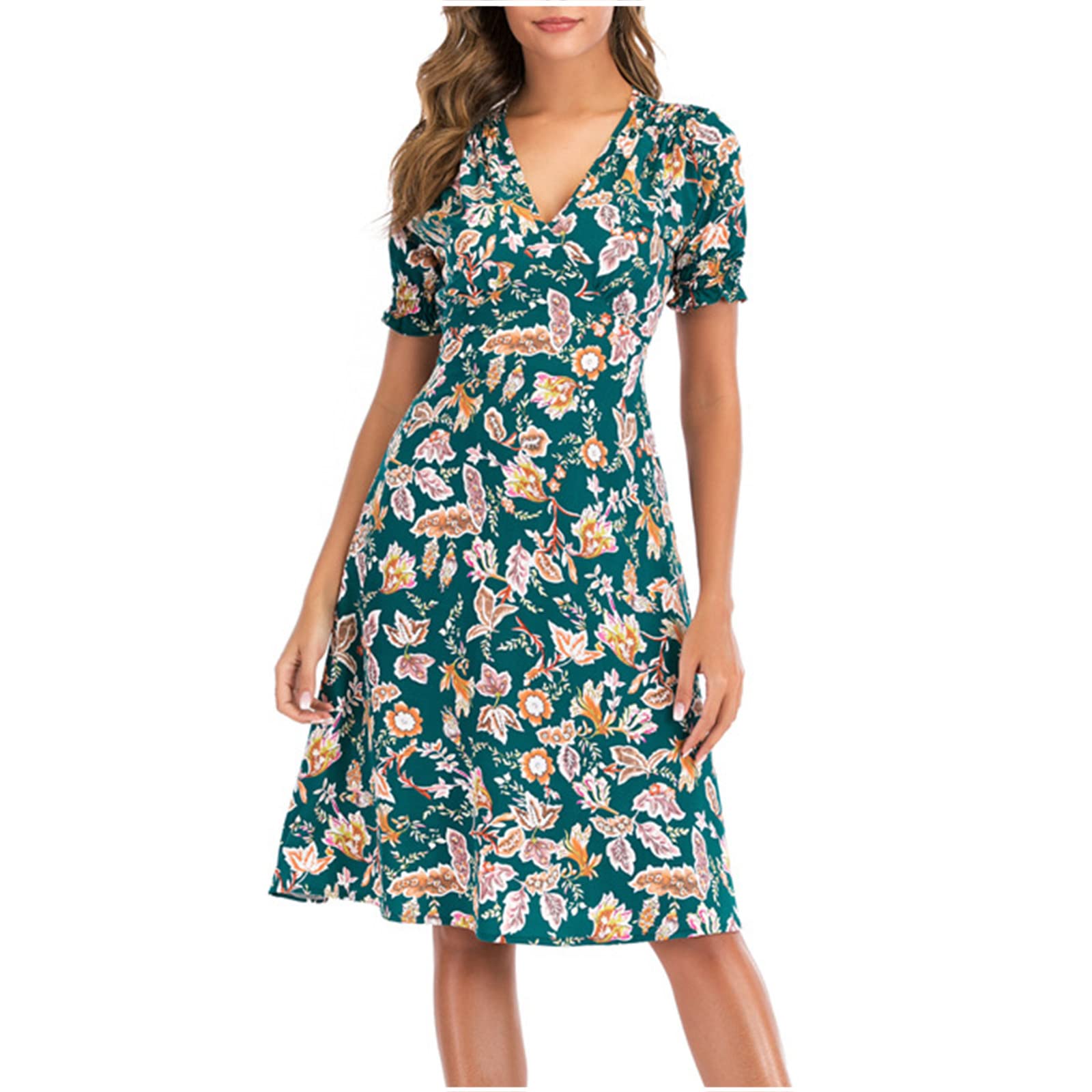 Elegant Floral Halter Neck Bridesmaid Dress - Summer Casual Sundress with Mesh Contrast & Bishop Sleeve - Bodycon Pencil Dress for Weddings, Parties & Beach Vacations