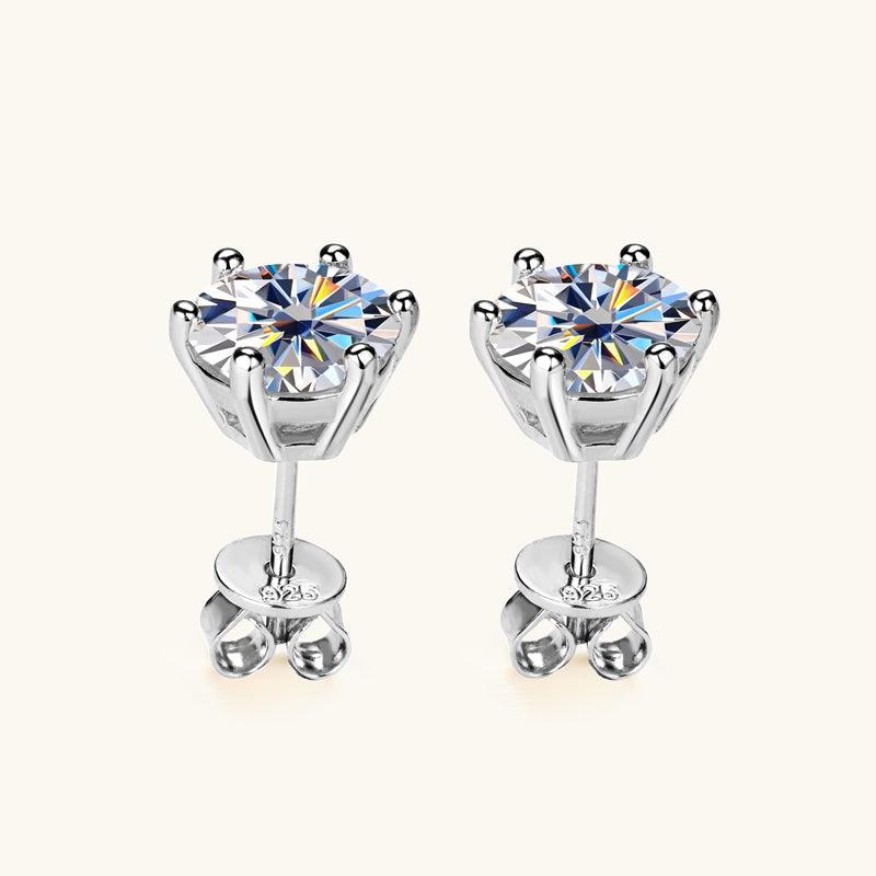 Classic Six Prong Moissanite Stud Earrings for Women | 1ct Round Cut Diamond Simulant Earrings | Hypoallergenic 925 Sterling Silver | Perfect for Wedding, Anniversary & Everyday Wear