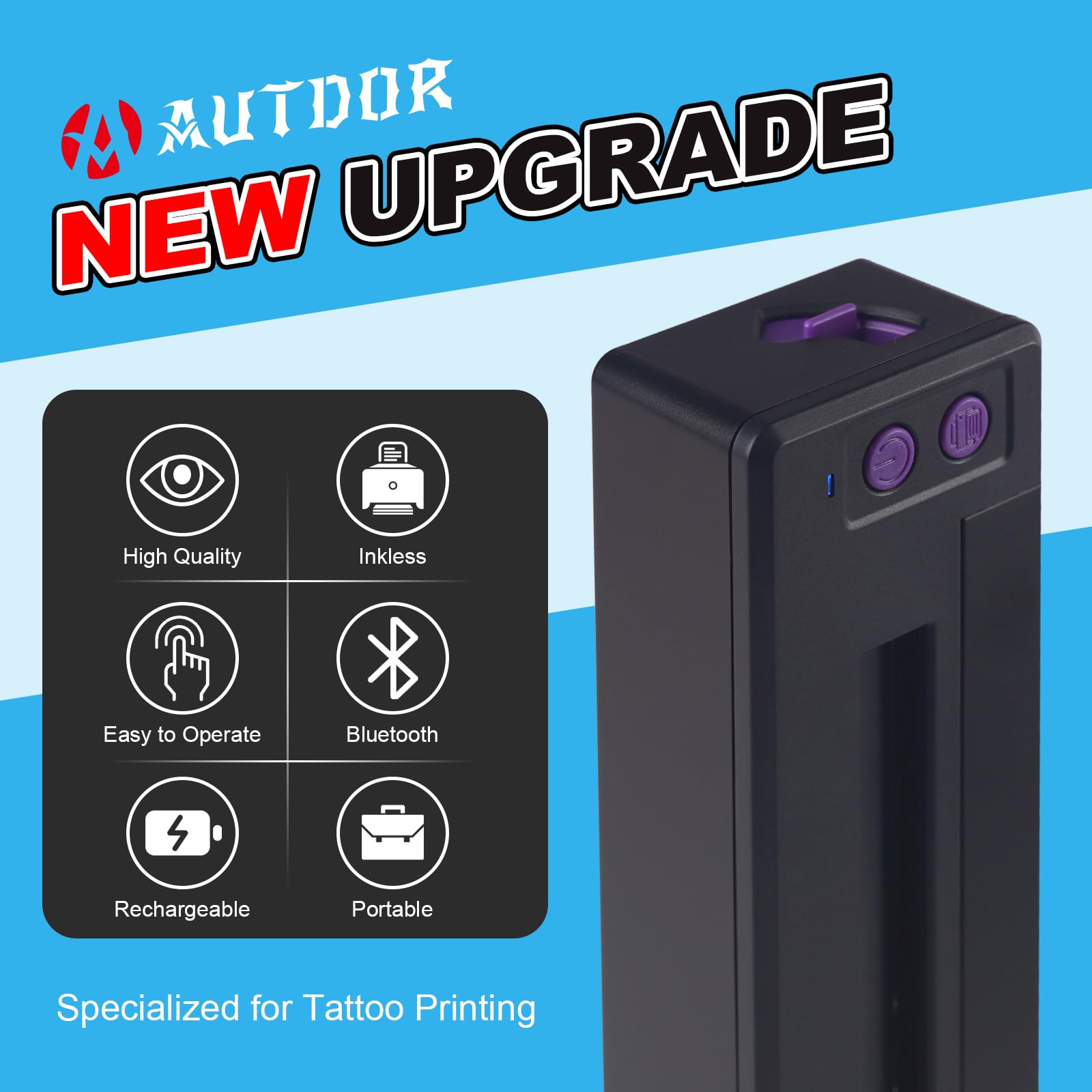 Professional Wireless Tattoo Stencil Printer Machine - Bluetooth & USB Thermal Transfer Printer for Tattoo Artists | Compatible with Smartphones, Tablets & PCs | Perfect for Tattoo Studio, Home Practice & Professional Tattoo Supplies