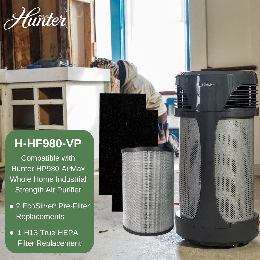 Hunter Fan Company H-HF980-VP Replacement Air Purifier Value Pack - 3-Piece HEPA Filter Set for Hunter HP980 | Cleaner Air for Home, Office & Bedroom