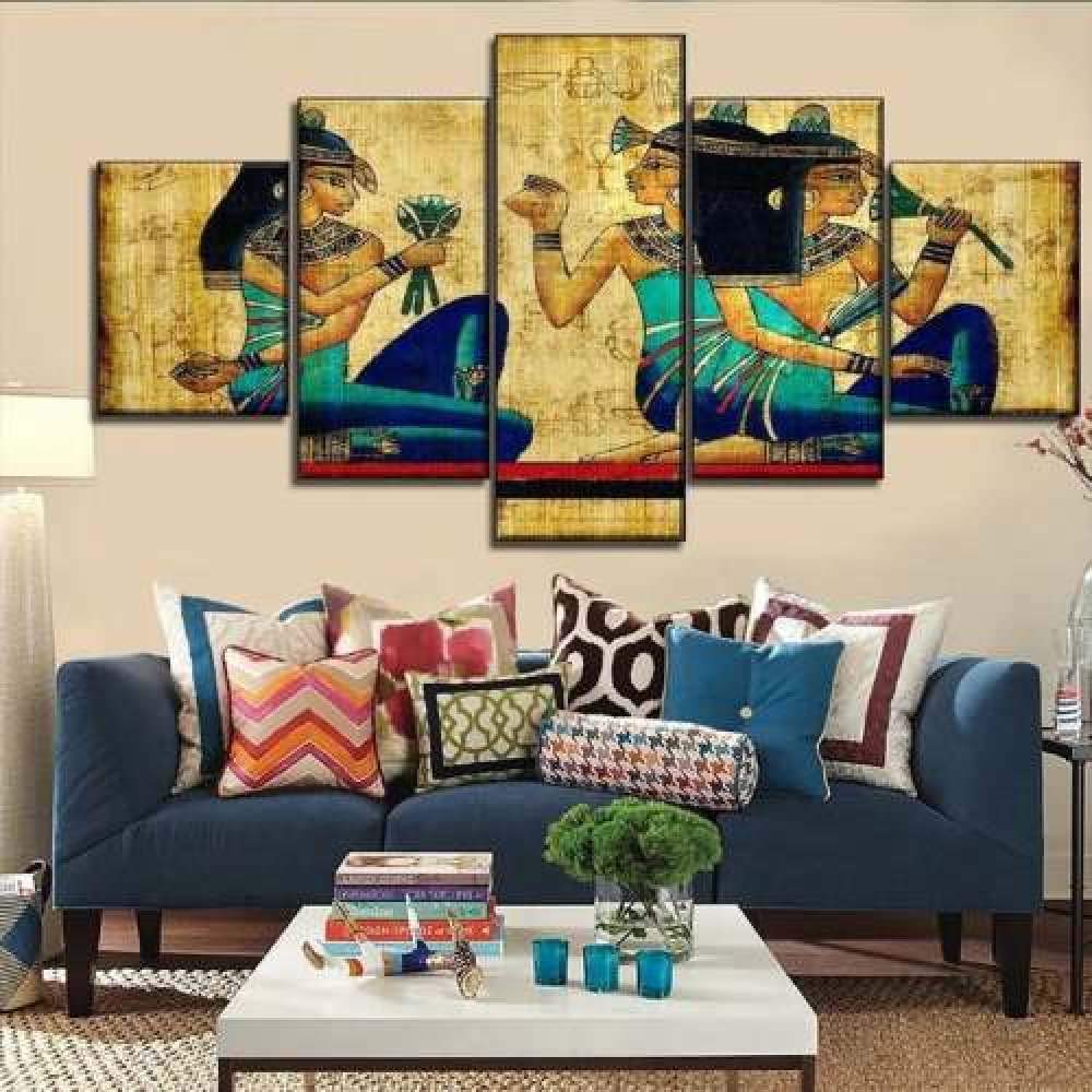 QQWER 5-Piece Egyptian Pharaoh Canvas Wall Art Set - Stretched Canvas Paintings for Bedroom, Living Room & Bathroom Decor | Multi-Panel Wall Art for Home, Office & Gift Giving