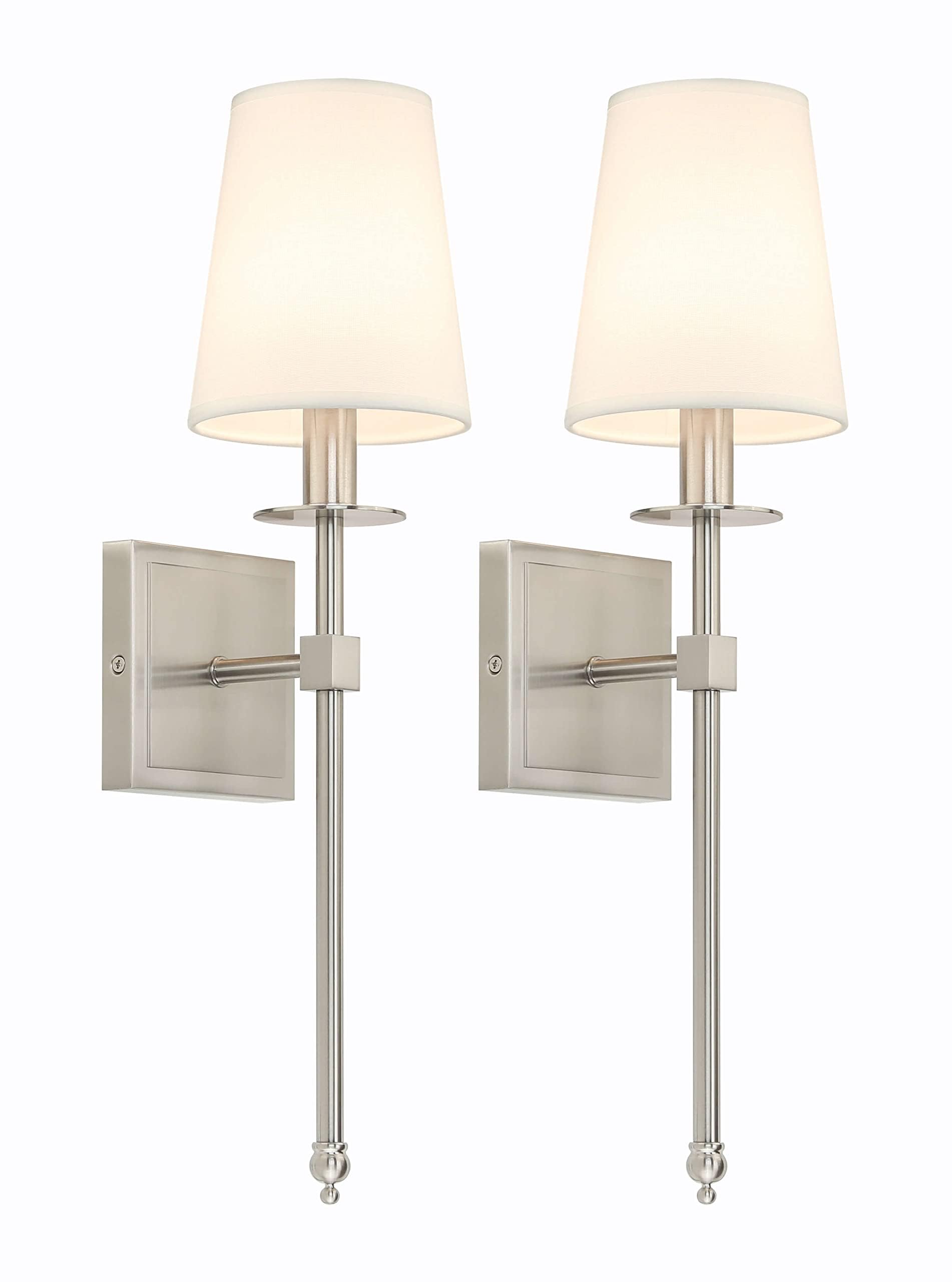 XiNBEi Modern Wall Sconce Light Set of 2 - Flared Fabric Shade Bedside Lamp with Brushed Nickel Finish for Bedroom, Bathroom & Living Room | Perfect for Reading Nook, Vanity Mirror Lighting & Cozy Ambiance
