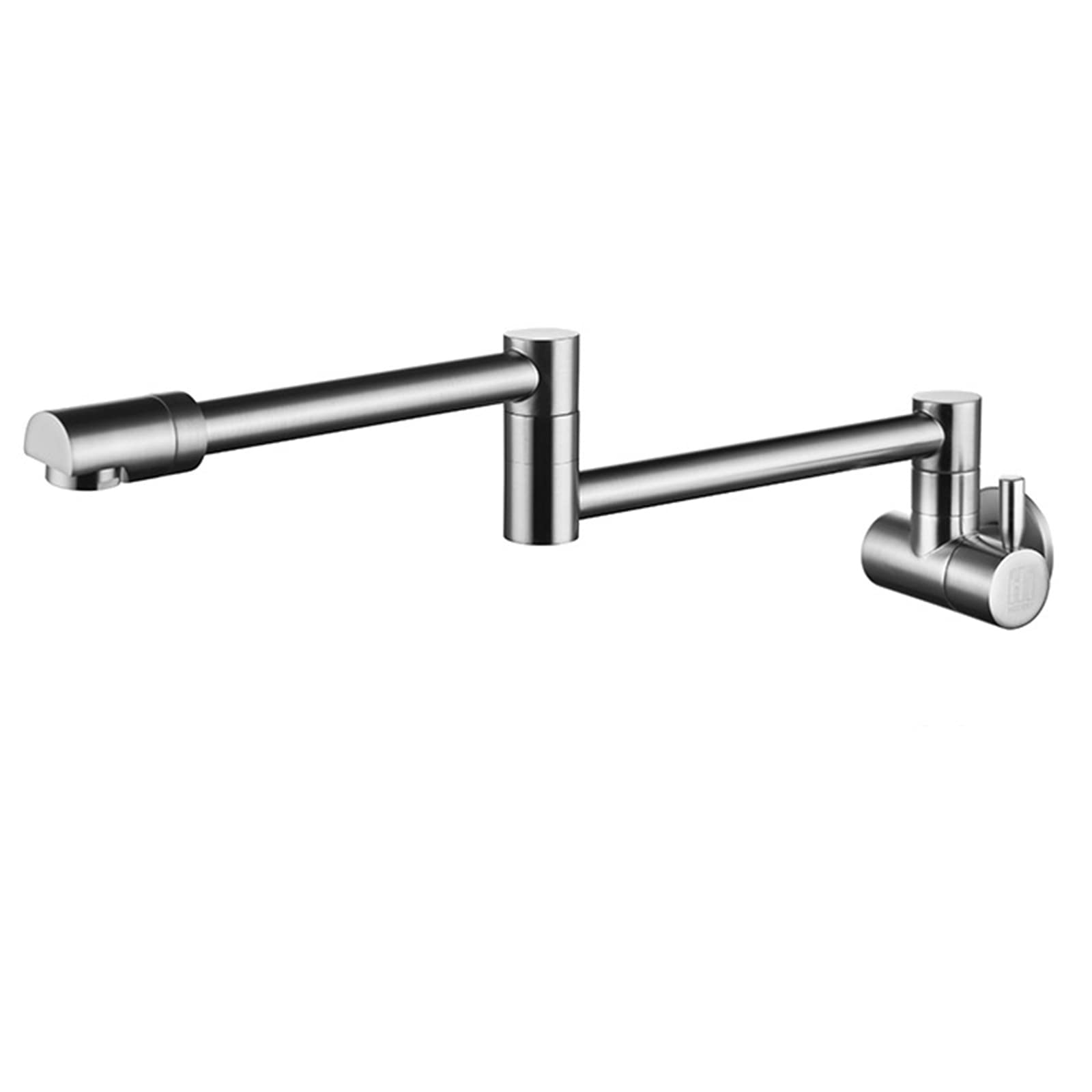 Stainless Steel Wall Mounted Pot Filler Kitchen Faucet with Swing Arm - Brushed Nickel Commercial Grade Single Handle Cold Water Folding Sink Faucet for Restaurant, Home Kitchen & Outdoor Cooking Areas