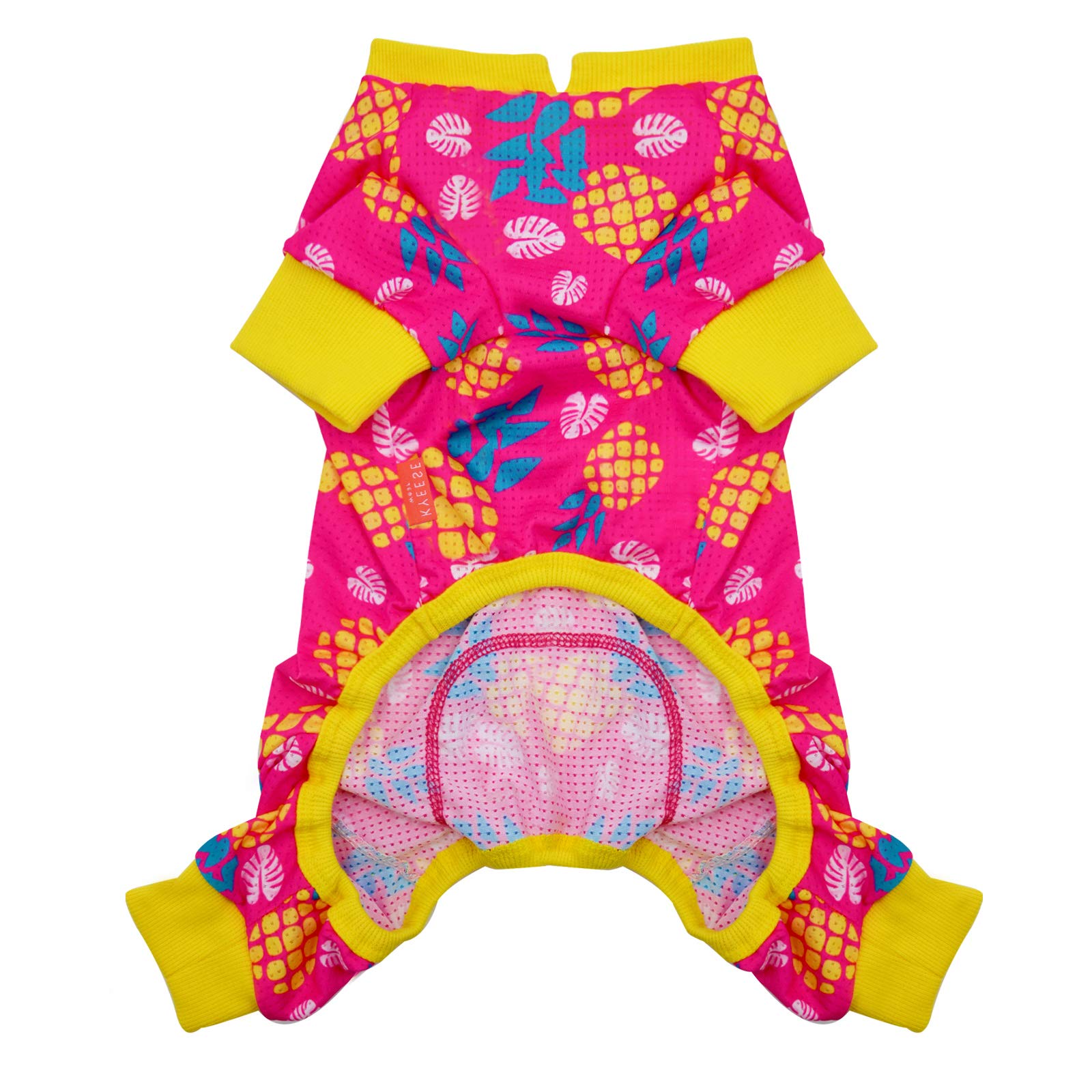 KYEESE Lightweight Dog Pajamas - Soft Dog Onesie Jumpsuit for Small & Medium Dogs, Anti-Shedding Cover, Comfortable Sleepwear (Size Small, Pineapple Print) - Perfect for Indoor Lounging, Cold Weather & Photo Shoots