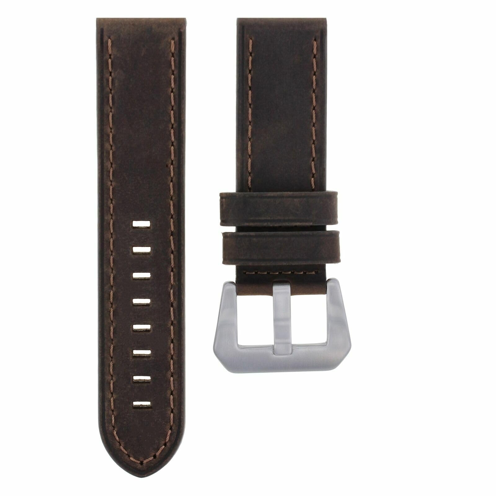 24mm Genuine Cow Leather Watch Band Strap - Compatible with Panerai GMT, Luminor & Radiomir Watches - Dark Brown Replacement Strap for Men's Luxury Watches - Perfect for Business, Casual & Formal Occasions