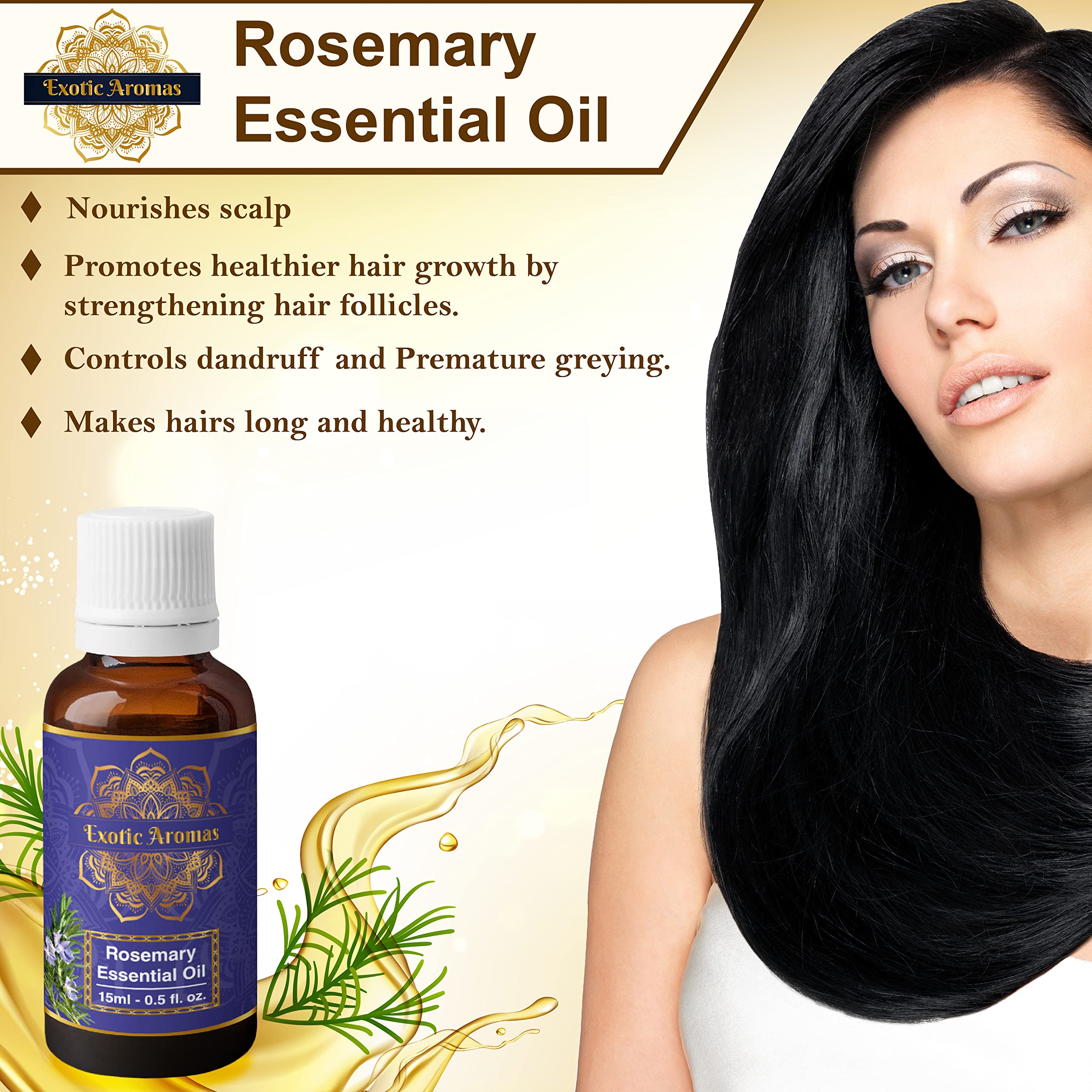 100% Pure Rosemary Essential Oil for Hair Growth & Scalp Care - Natural Hair Fall Control, Strengthens & Nourishes Hair - 2 Pack (15ml x 2) - Perfect for Aromatherapy, DIY Hair Masks & Scalp Massage