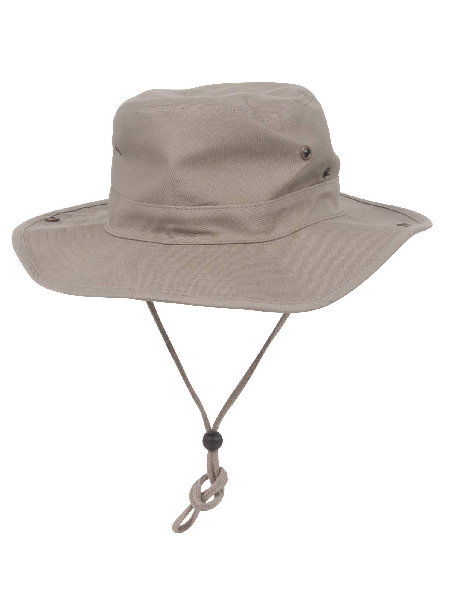 Brushed Twill Aussie Hat with Side Snaps & Chin Cord - Khaki Small Size for Outdoor Adventures, Hiking, and Sun Protection
