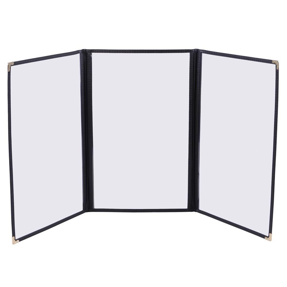 WeChef 30 Pack Black Triple Fold Menu Covers - 6 View Design with Double Stitch Trim - Fits 8.5x11 Paper - Clear Transparent for Restaurants, Cafes & Food Service Businesses - Perfect for Daily Menus, Specials & Promotions