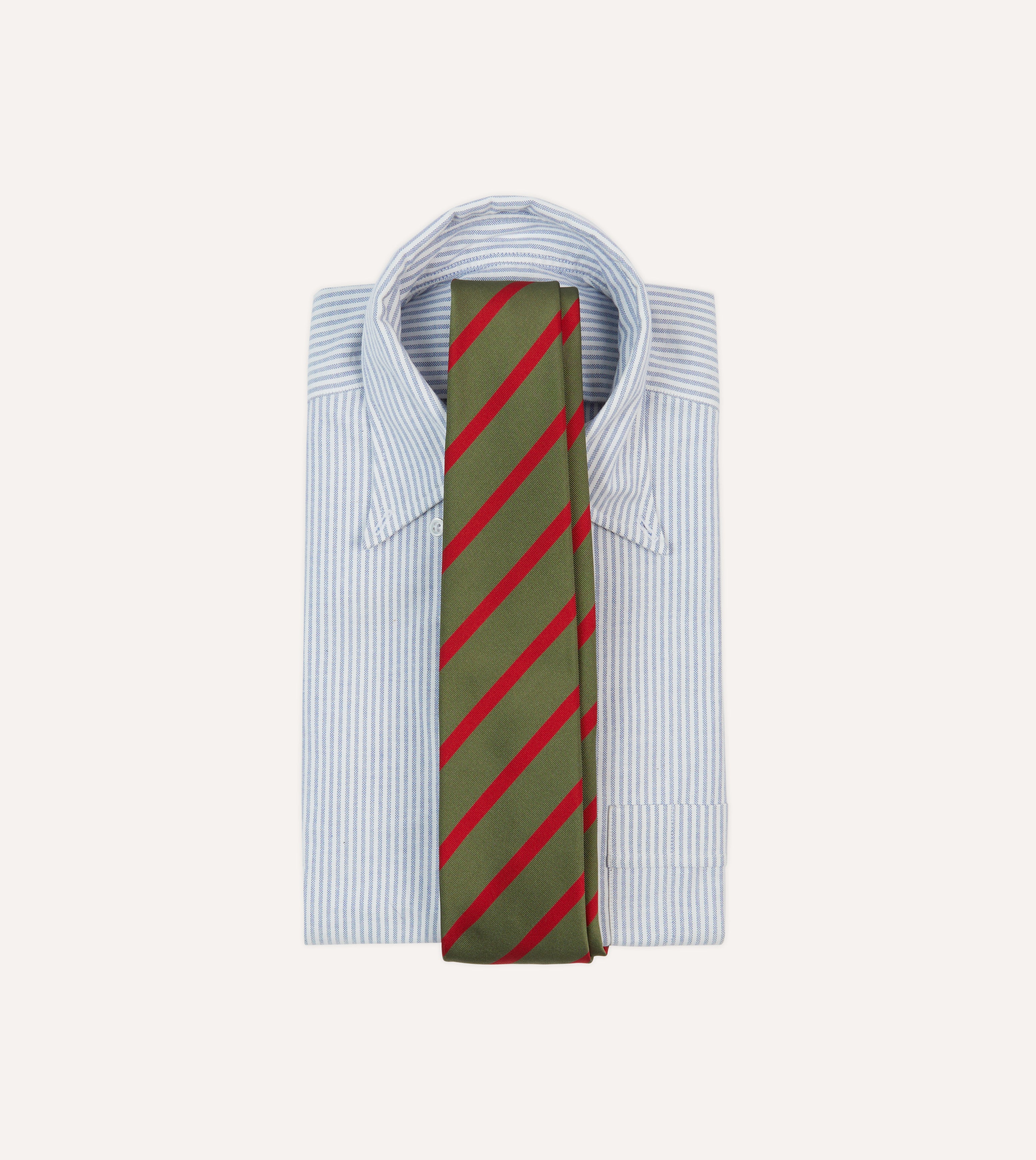 Premium Olive & Red Striped Mogador Silk Tipped Necktie - Elegant Business & Formal Occasion Accessory for Men