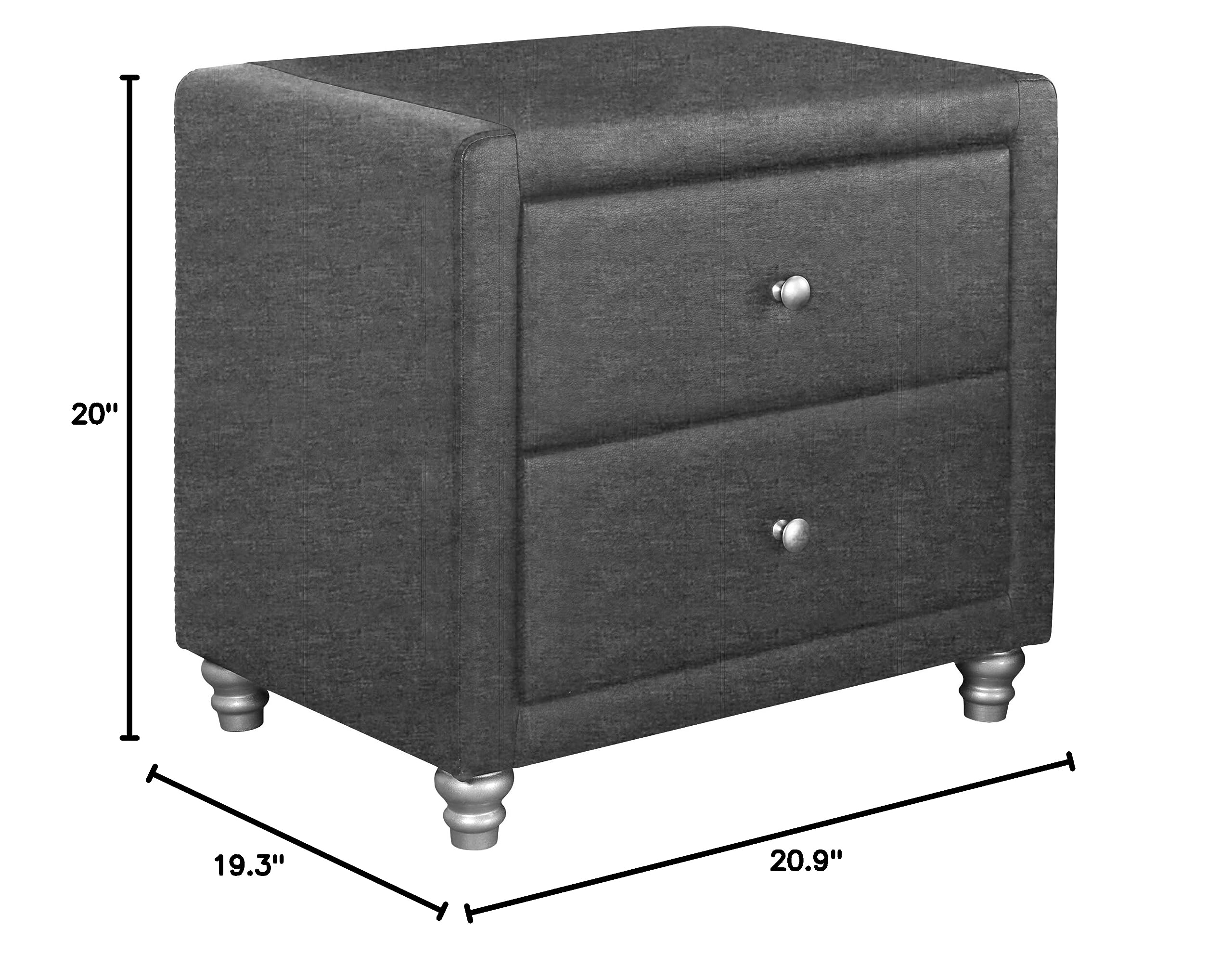 Camden Isle Upholstered 2-Drawer Nightstand in Gray - Modern Bedside Table for Bedroom Storage & Organization