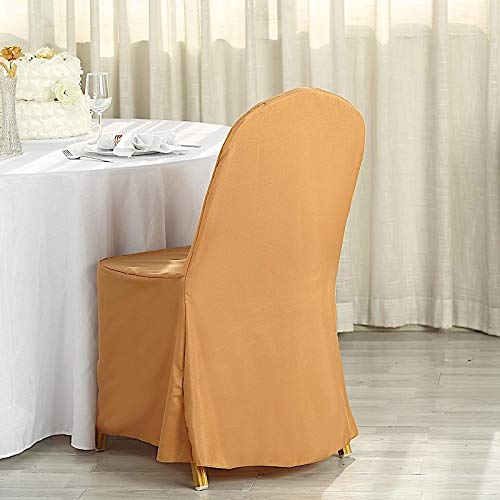 50 pcs Gold Banquet Chair Covers - Washable Polyester Slipcovers for Dining Chairs, Removable Seat Protectors for Weddings, Parties & Events - Elegant Table Setting & Home Decor Accessories