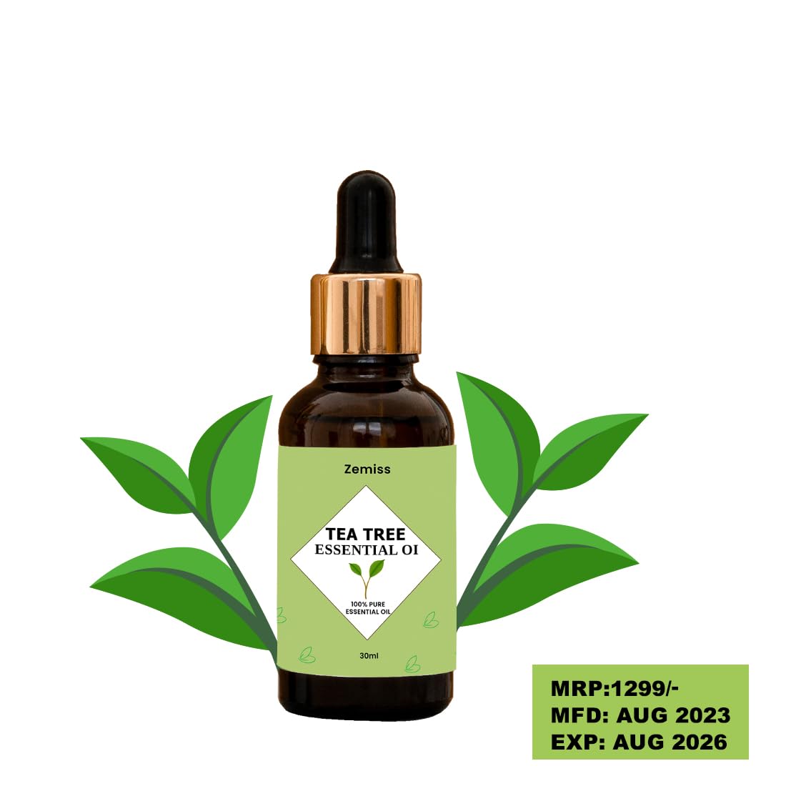 Zemiss 100% Pure Tea Tree Essential Oil for Skin, Hair & Acne Treatment - Natural Aromatherapy Oil for Clear Complexion & Soft Hair (3-Pack) - Perfect for DIY Beauty, Massage & Home Spa Relaxation