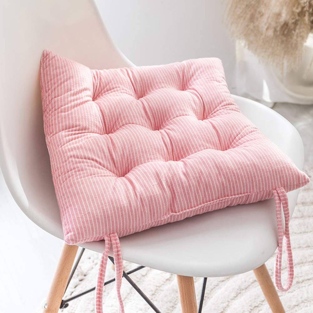 Square Quilted Chair Pads with Ties - 16x16 Inch Pink Overstuffed Seat Cushions for Kitchen & Dining Chairs, Breathable Indoor/Outdoor Comfort - Perfect for Home, Office, Patio, and Restaurant Use