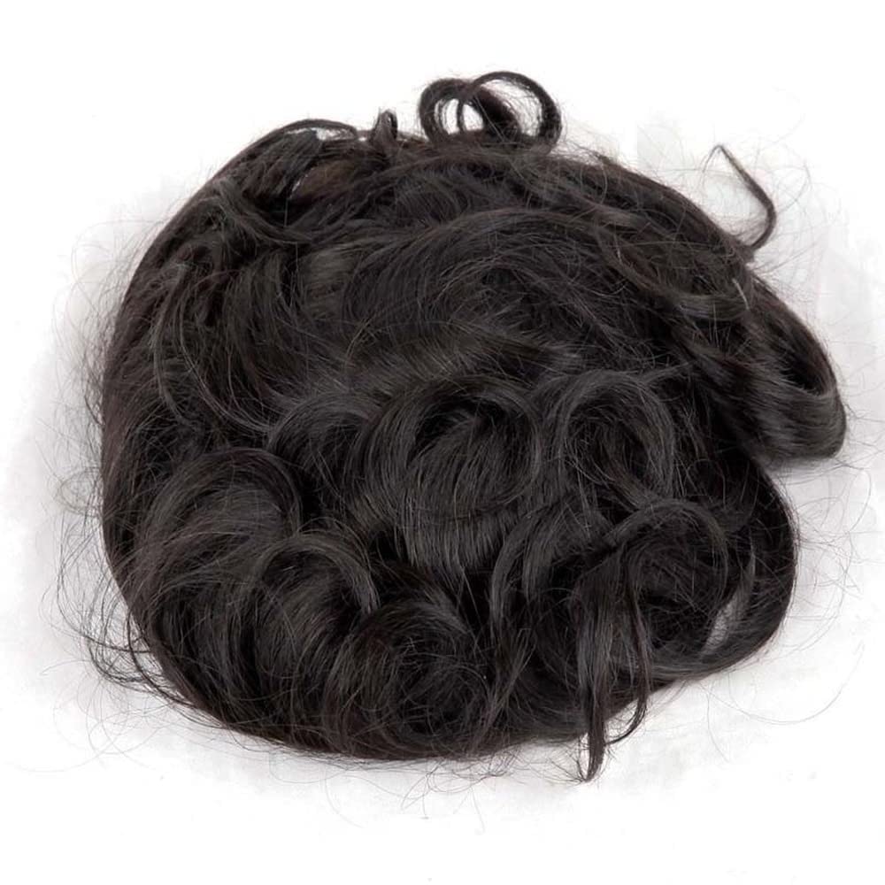 Premium Mono Silk Base NPU Around Remy Human Hair Wig for Men - Natural Black (1B#) Wavy Hair Toupee - 6