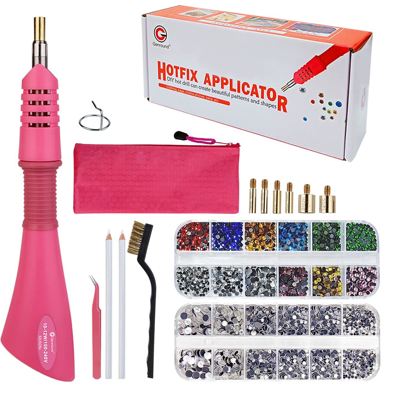 Hotfix Rhinestone Applicator Tool Kit - 2 Boxes Flat Back Crystal Gems, Storage Box, Tweezer & Picking Pen for DIY Clothes, Shoes, Cards - Perfect for Crafting, Costume Design & Fashion Accessories