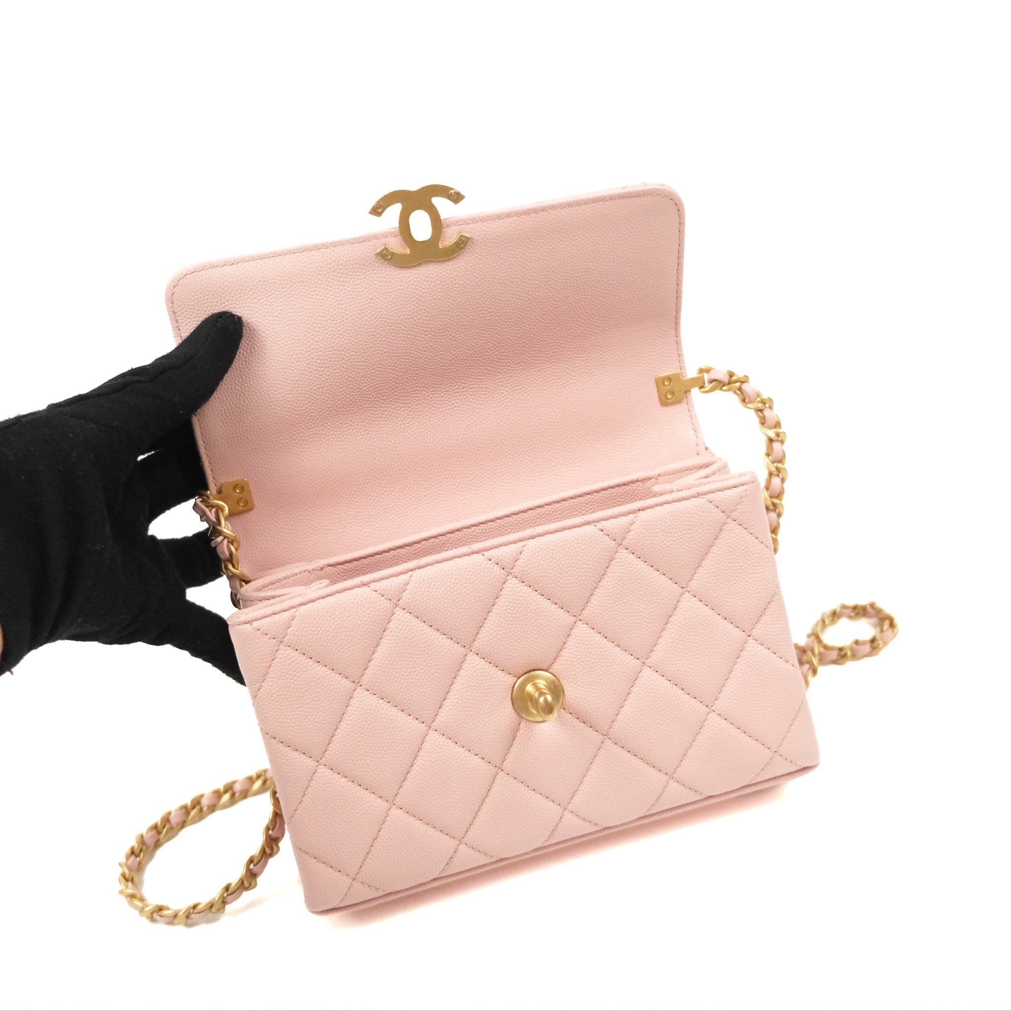 Chanel Carry Me Top Handle Flap Bag in Pink Caviar Leather with Aged Gold Hardware 23S Collection - Perfect for Date Nights, Parties & Special Occasions