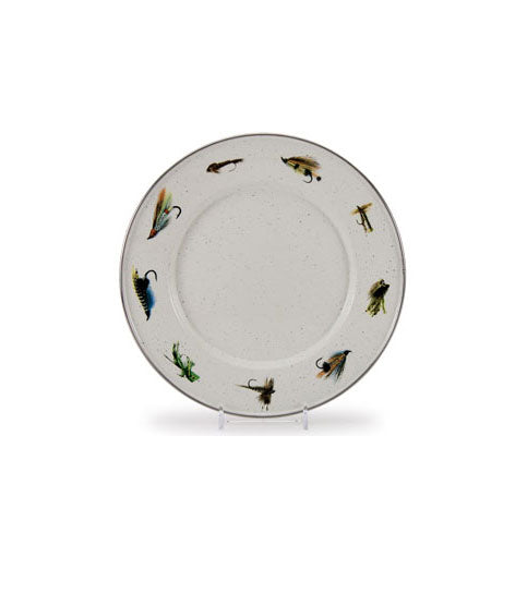 Premium Fly Fishing Enamelware Plates - Set of 4 (8.5 Inch) for Camping, Picnics & Outdoor Dining - Durable Sandwich & Salad Plates for Fishermen & Nature Lovers