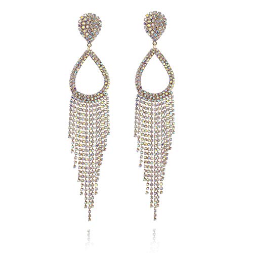 Elegant Clip-On Halo Teardrop Cascade Fashion Earrings with Diamond-Like Rhinestones | Perfect for Weddings, Parties & Special Occasions