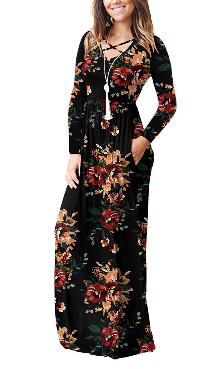 LILBETTER Women's Long Sleeve Maxi Dress - Loose Fit Casual Plain Long Dress with Pockets | Perfect for Everyday Wear, Beach Cover Up & Boho Style Outfits