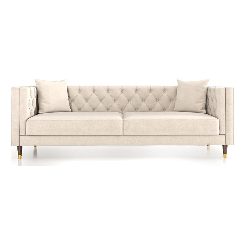 ASHCROFT Lewis Luxury Modern Tufted Velvet Sofa - Cream Living Room Couch for Home, Lounge & Office - Plush Comfortable Seating for Entertaining & Relaxation