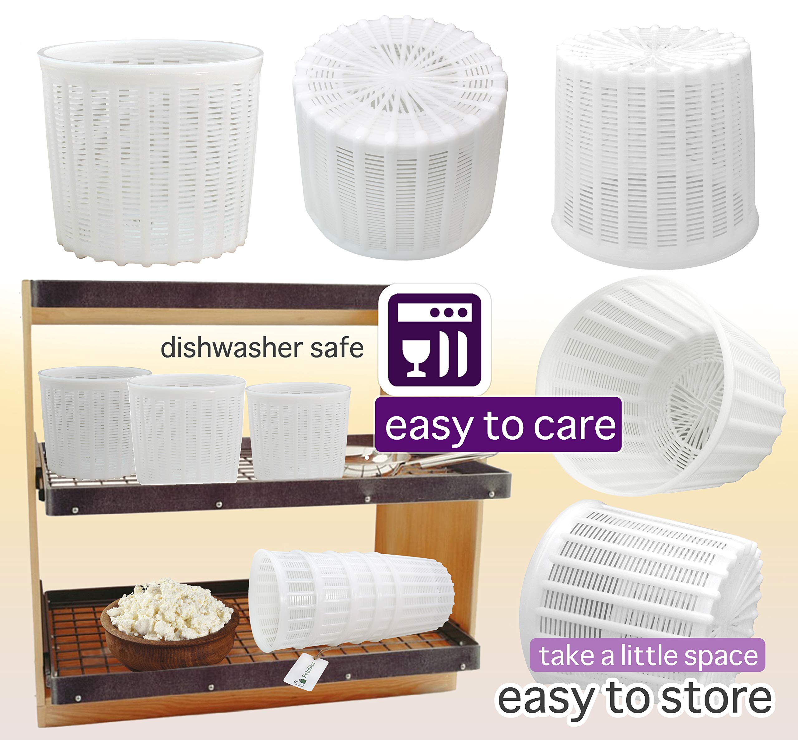 5-Piece Soft Cheese Mold Set for Homemade Cheese Making - 3 QT Cream Cheese, Feta & Ricotta Mold Basket - DIY Cheese Forming Supplies - Perfect for Artisan Cheesemaking, Home Kitchens & Gifts (Molde Para Queso Fresco Casero)