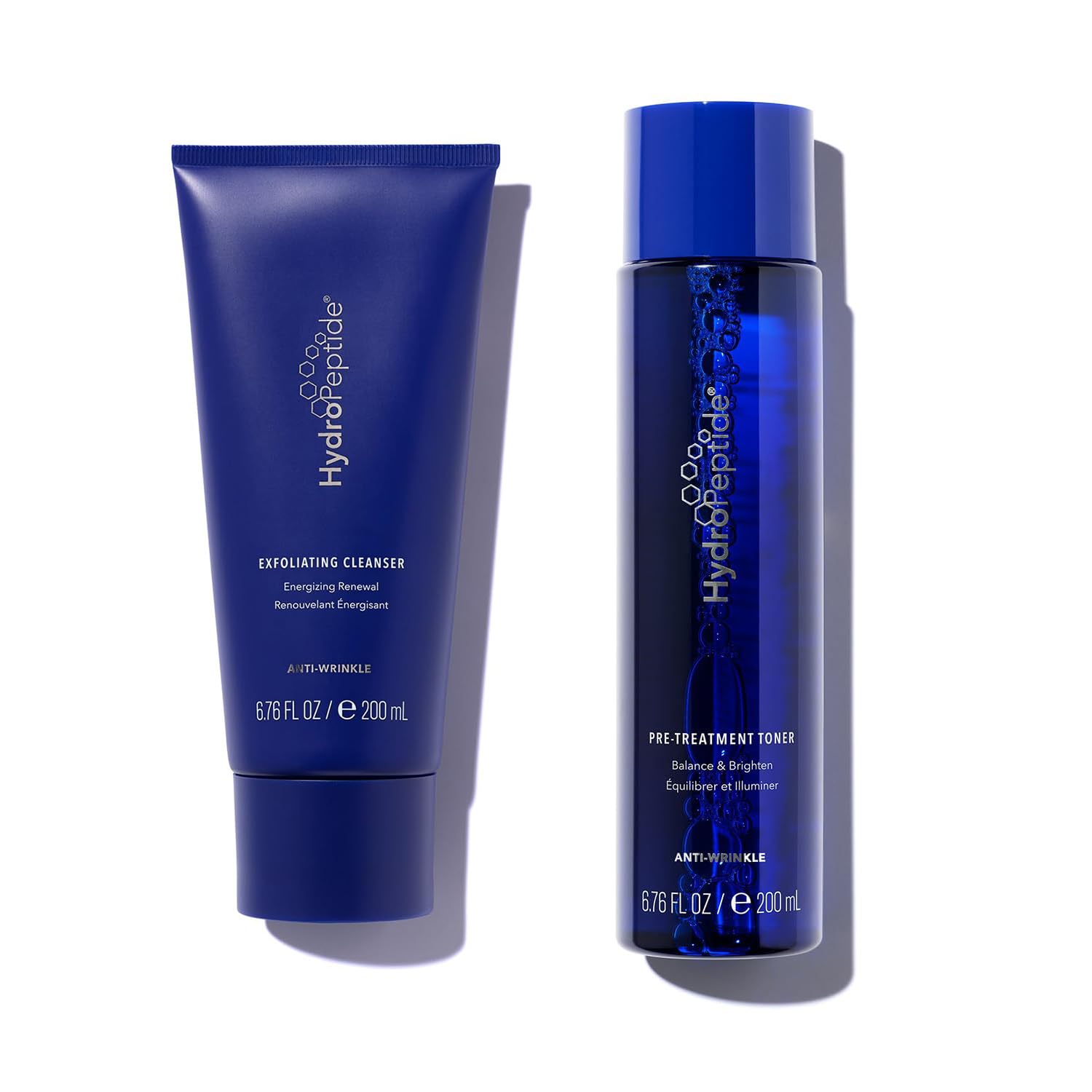 HydroPeptide Anti-Wrinkle Toner & Exfoliating Cleanser Bundle - 6.76 oz Each | Pre-Treatment Skincare Set for Fine Lines & Wrinkles | Perfect for Daily Anti-Aging Routine & Professional Spa Treatments