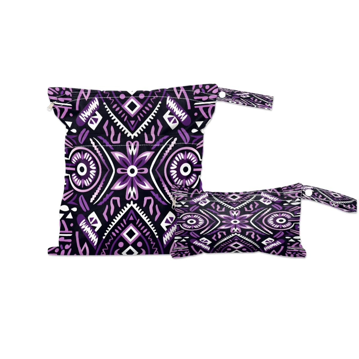 2-Pack Geometric Flower Wet Dry Bags - Waterproof Travel Laundry & Swimsuit Storage - Reusable Cloth Diaper Wet Bags for Beach, Pool, Gym, Yoga - Perfect for Swimsuits, Towels & Baby Essentials