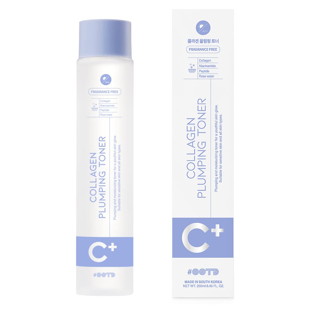 Collagen Plumping Toner with Niacinamide & Peptides - 8.45 Fl Oz Hydrating Anti-Aging Facial Toner for Women | Korean Skincare for Youthful Glow | Perfect for Daily Routine & Nighttime Skincare Regimen