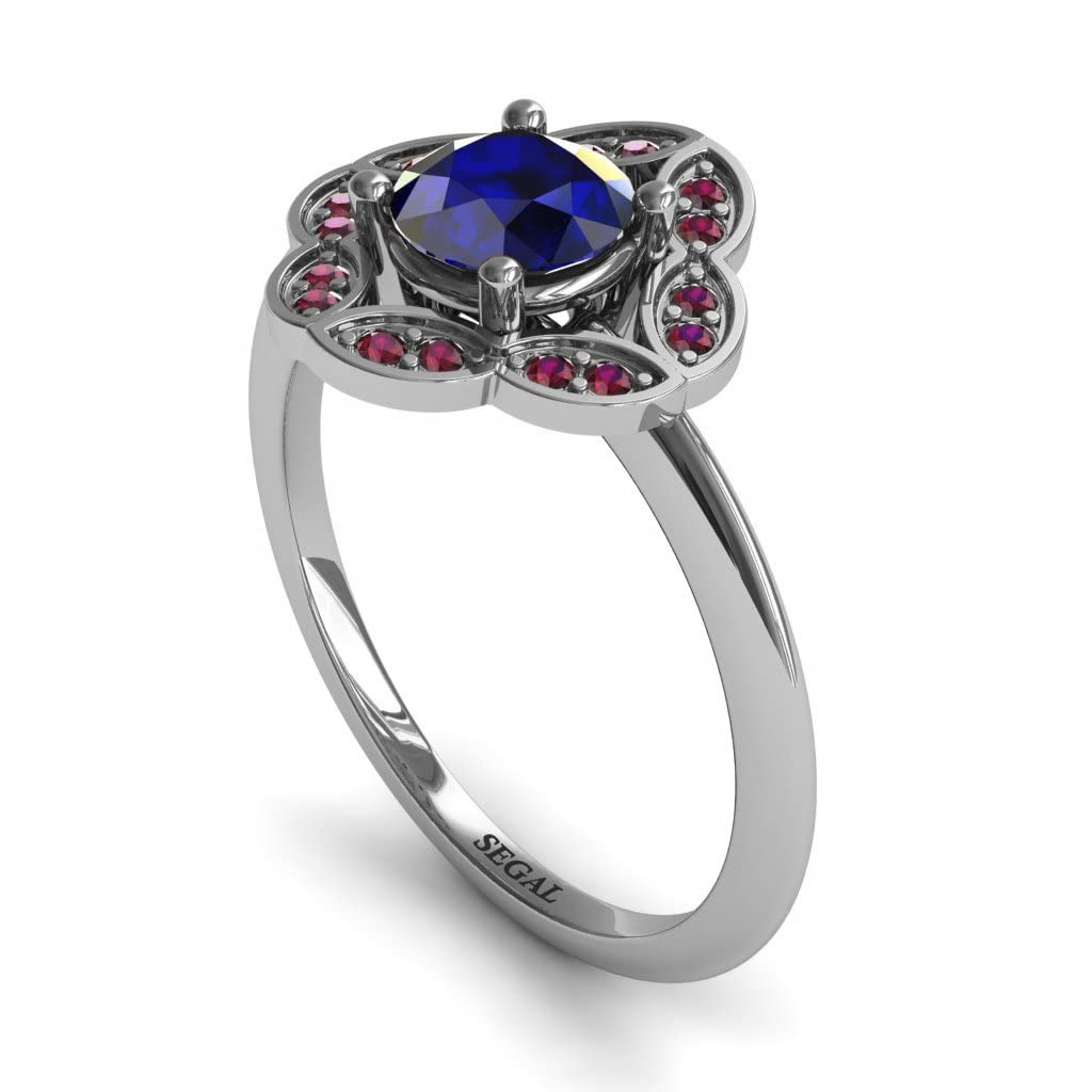 14K White Gold Vintage Victorian Engagement Ring with Sapphire & Ruby - Unique Antique Jewelry for Weddings, Anniversaries & Special Occasions